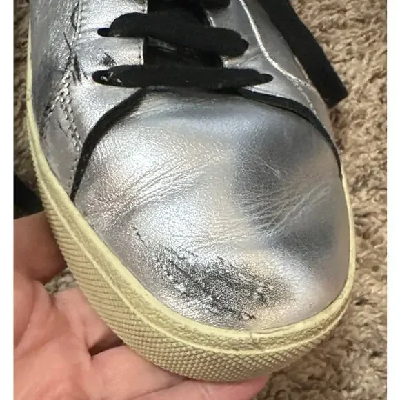 Saint Laurent Silver Sneakers Embroidered Size 43 Mens 10 **flaw**